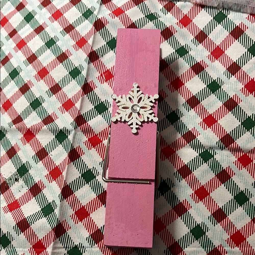 Pink Wooden Clothespin with Snowflake Decor